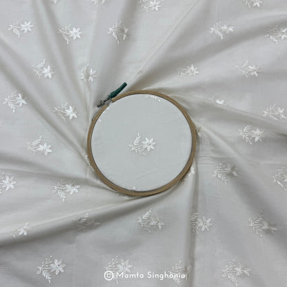 White Plain Dyeable Embroidered Chanderi Fabric
