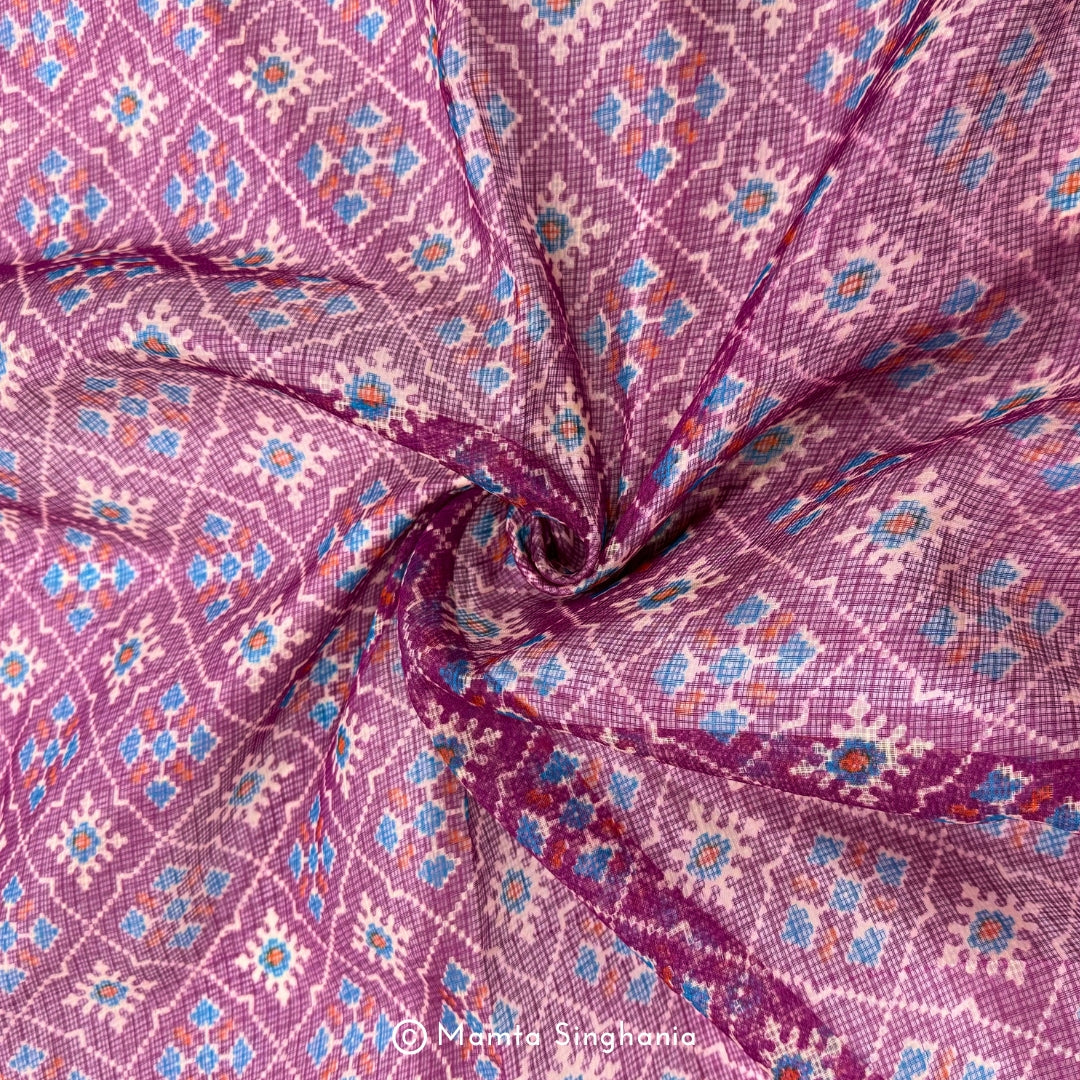 Purple Patola Printed Kota Doria Fabric