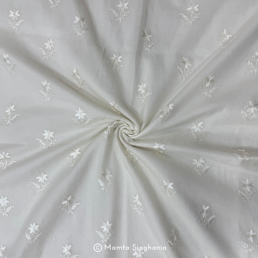 White Plain Dyeable Embroidered Chanderi Fabric