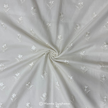 White Plain Dyeable Embroidered Chanderi Fabric