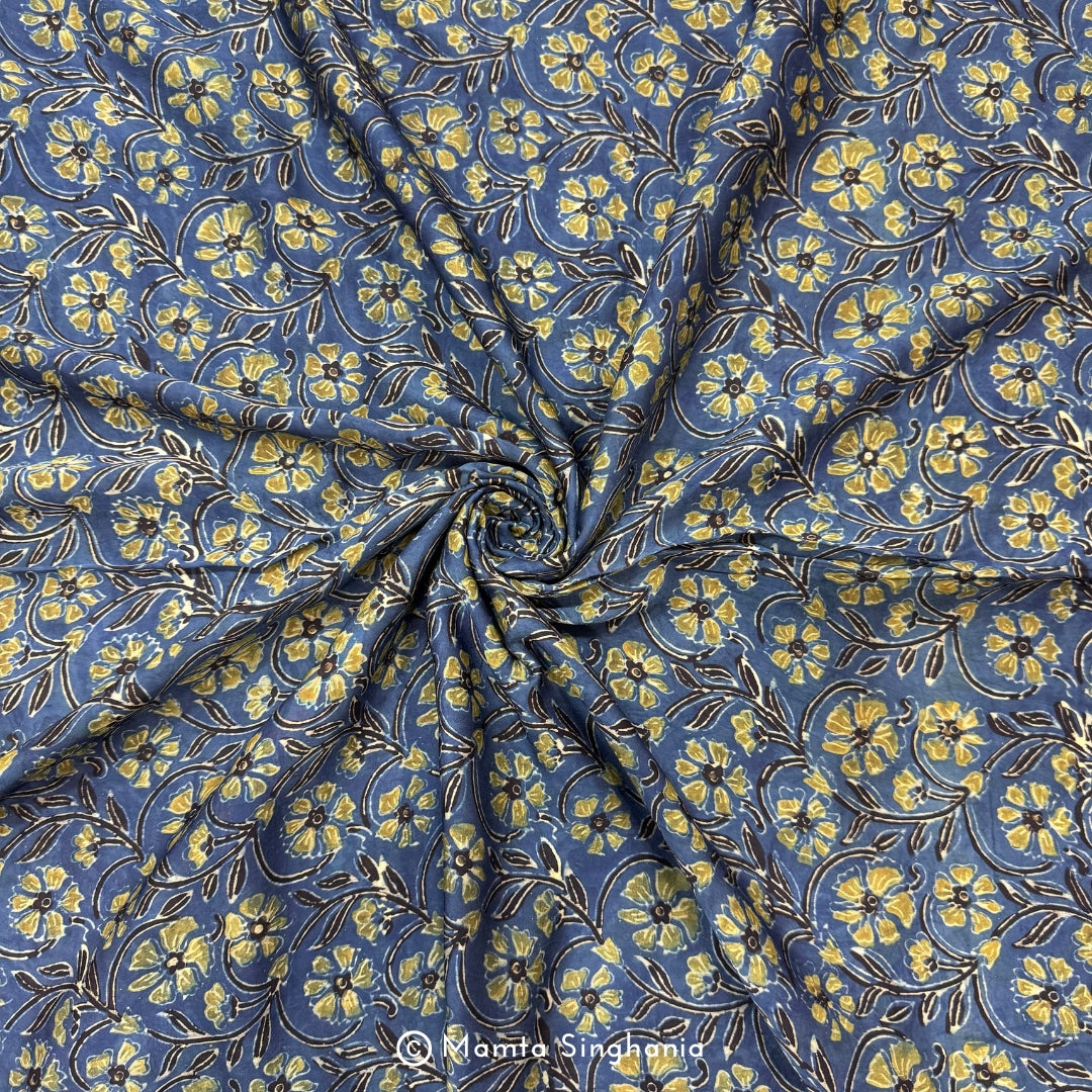 Blue Floral Printed Modal Satin
