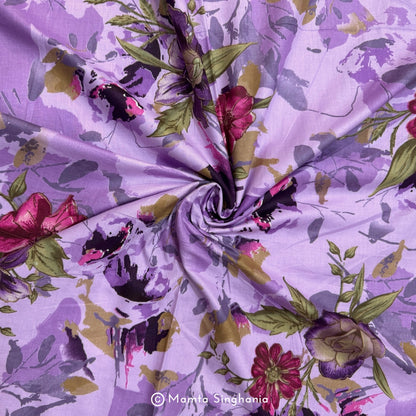 Lilac Floral Printed Cotton Fabric