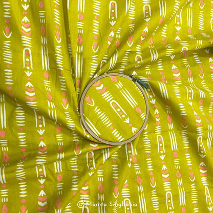 Yellow Abstract Printed Cotton Fabric