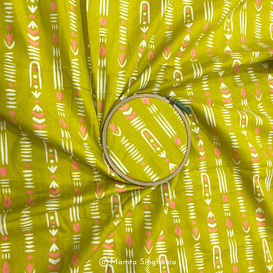 Yellow Abstract Printed Cotton Fabric