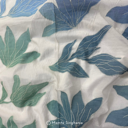 Shaded Floral Applique Mul Chanderi Fabric