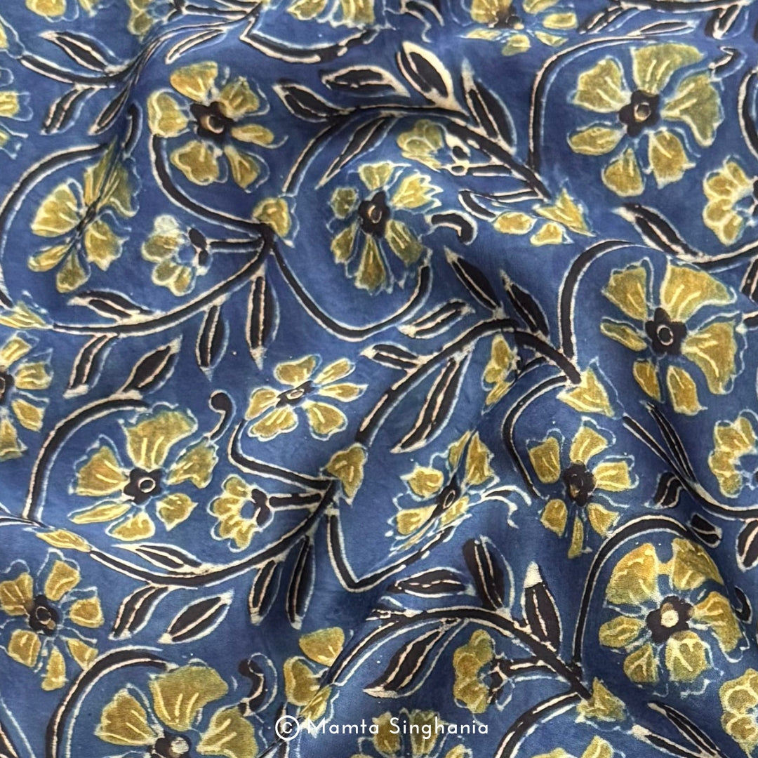 Blue Floral Printed Modal Satin