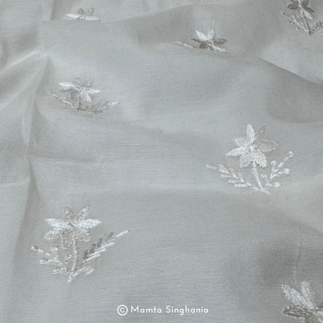 White Plain Dyeable Embroidered Chanderi Fabric