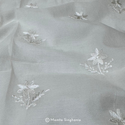 White Plain Dyeable Embroidered Chanderi Fabric