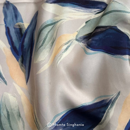 Beige Leaf Printed Modal Satin