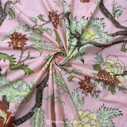 Baby Pink Floral Printed Cotton Fabric