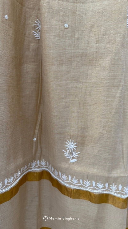 Beige Tissue Unstitched Chikankari Suit Set