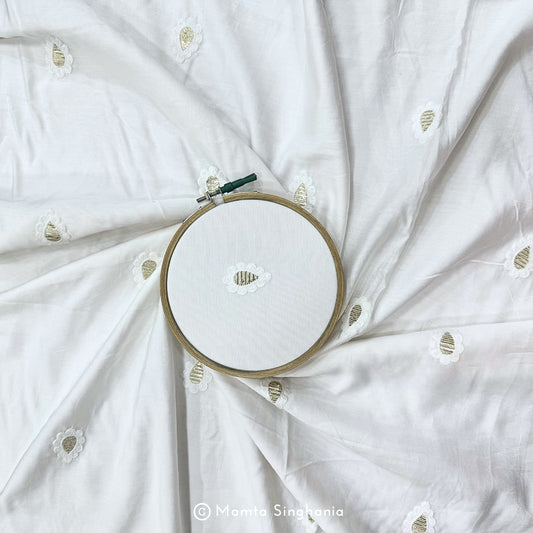 White Plain Dyeable Embroidered Chanderi Fabric