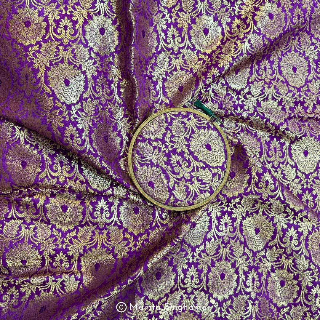 Purple Banarasi Brocade Katan Silk Fabric