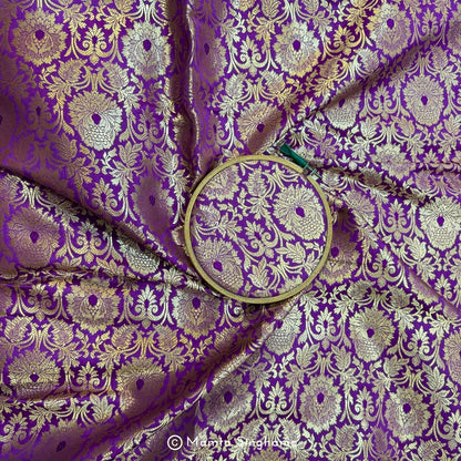 Purple Banarasi Brocade Katan Silk Fabric