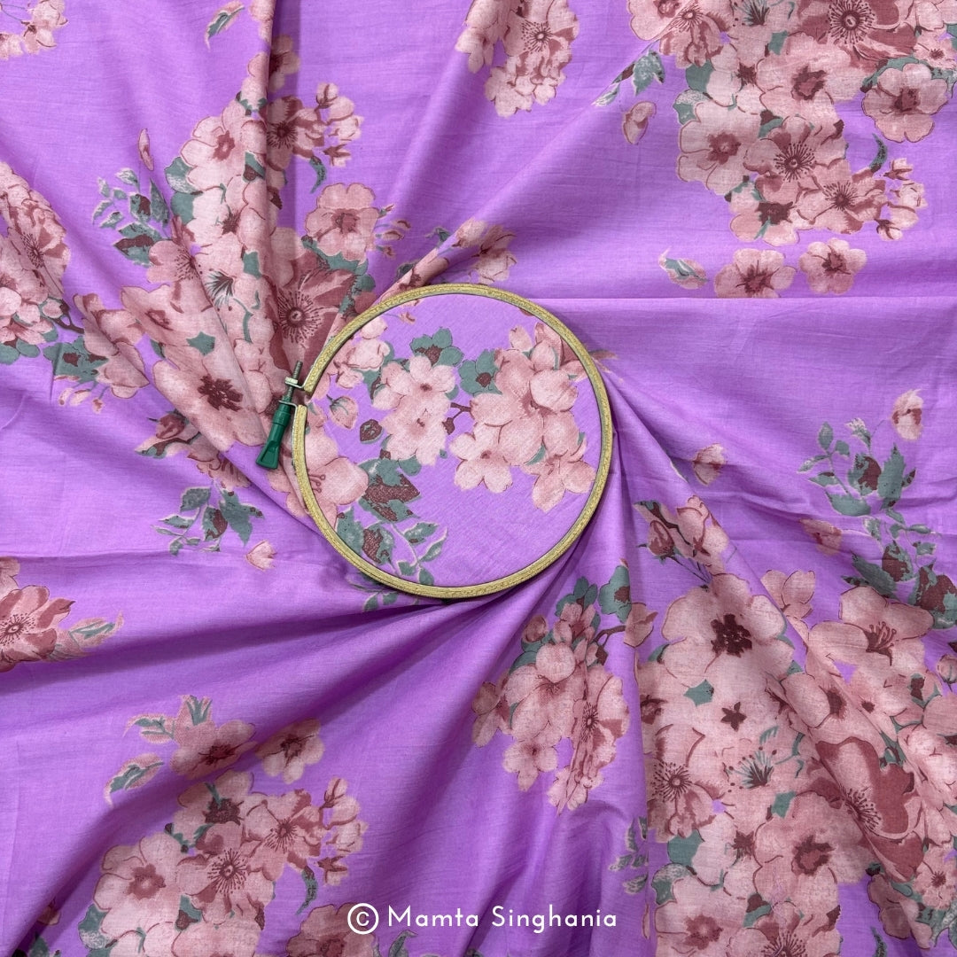 Lilac Floral Printed Cotton Fabric
