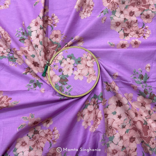 Lilac Floral Printed Cotton Fabric