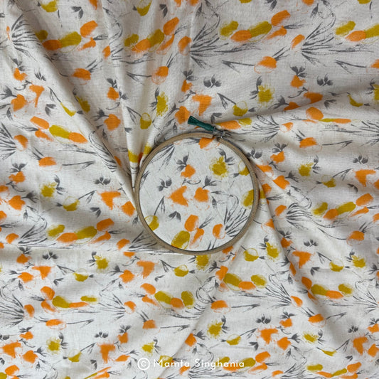 Yellow Floral Handloom Cotton Fabric