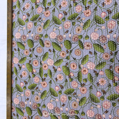 Light Mauve Floral Printed Self Weave Cotton Fabric