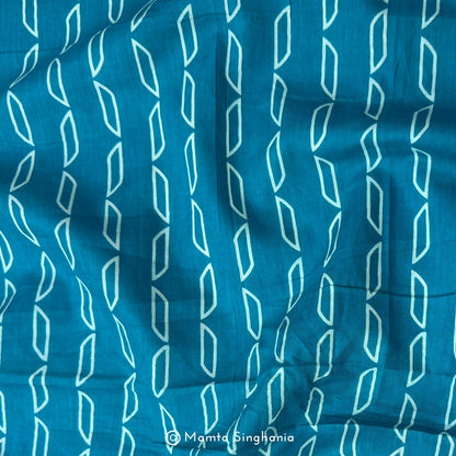 Teal Blue Abstract Printed Cotton Fabric