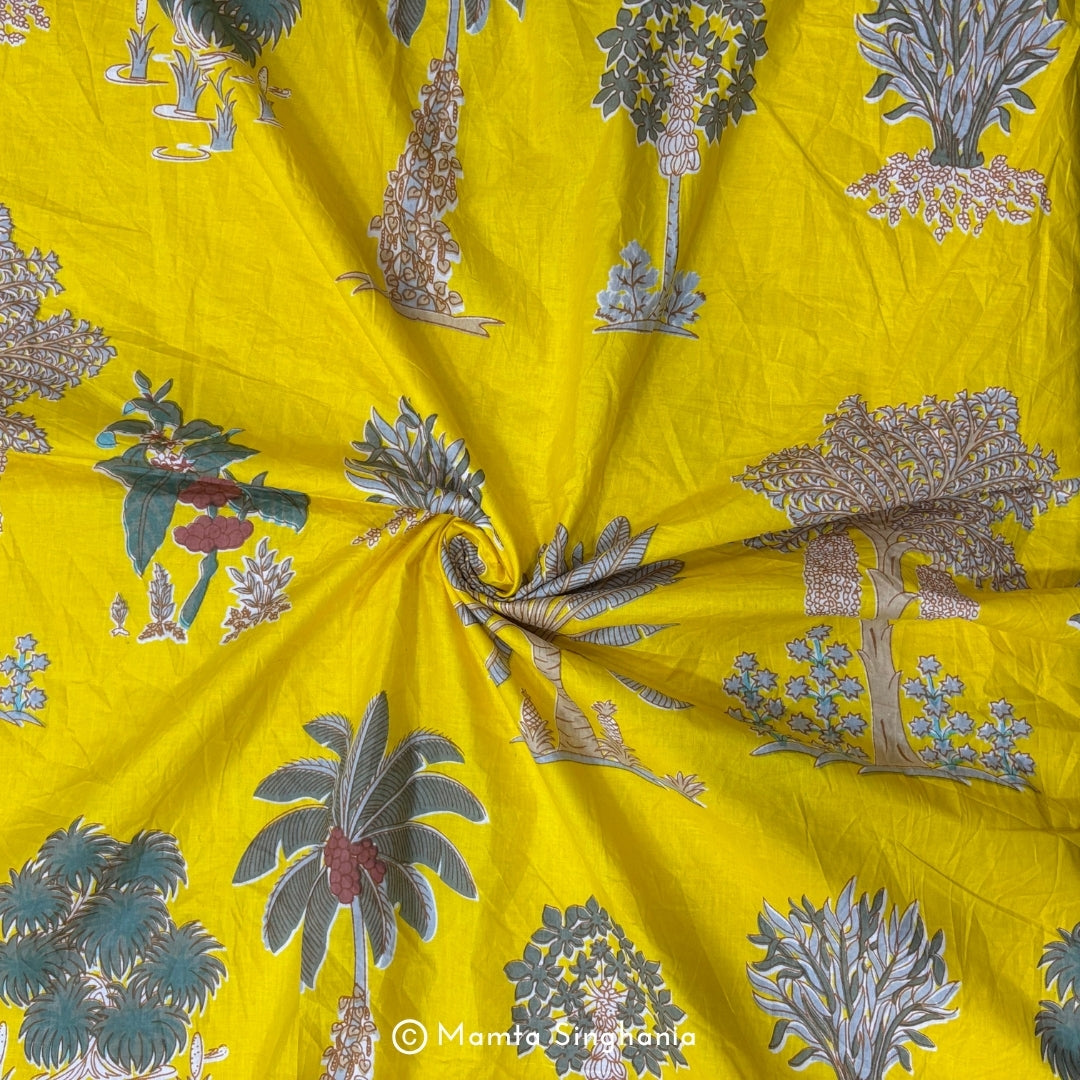 Sunflower Yellow Forest Printed Cotton Fabric