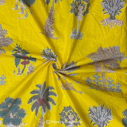 Sunflower Yellow Forest Printed Cotton Fabric