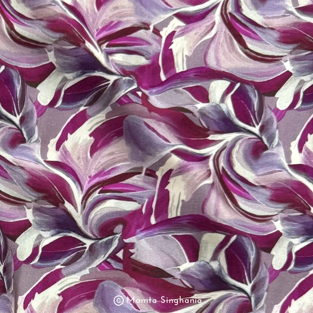 Purple Abstract Printed Modal Satin