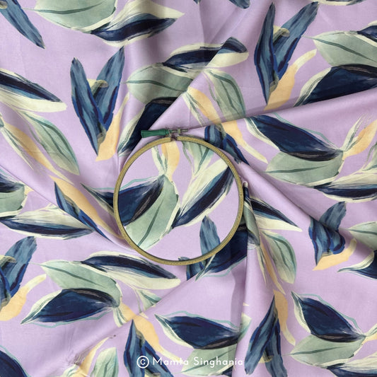 Lavender Leaf Printed Modal Satin