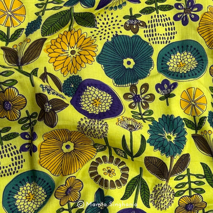 Lemon Yellow Floral Printed Fabric