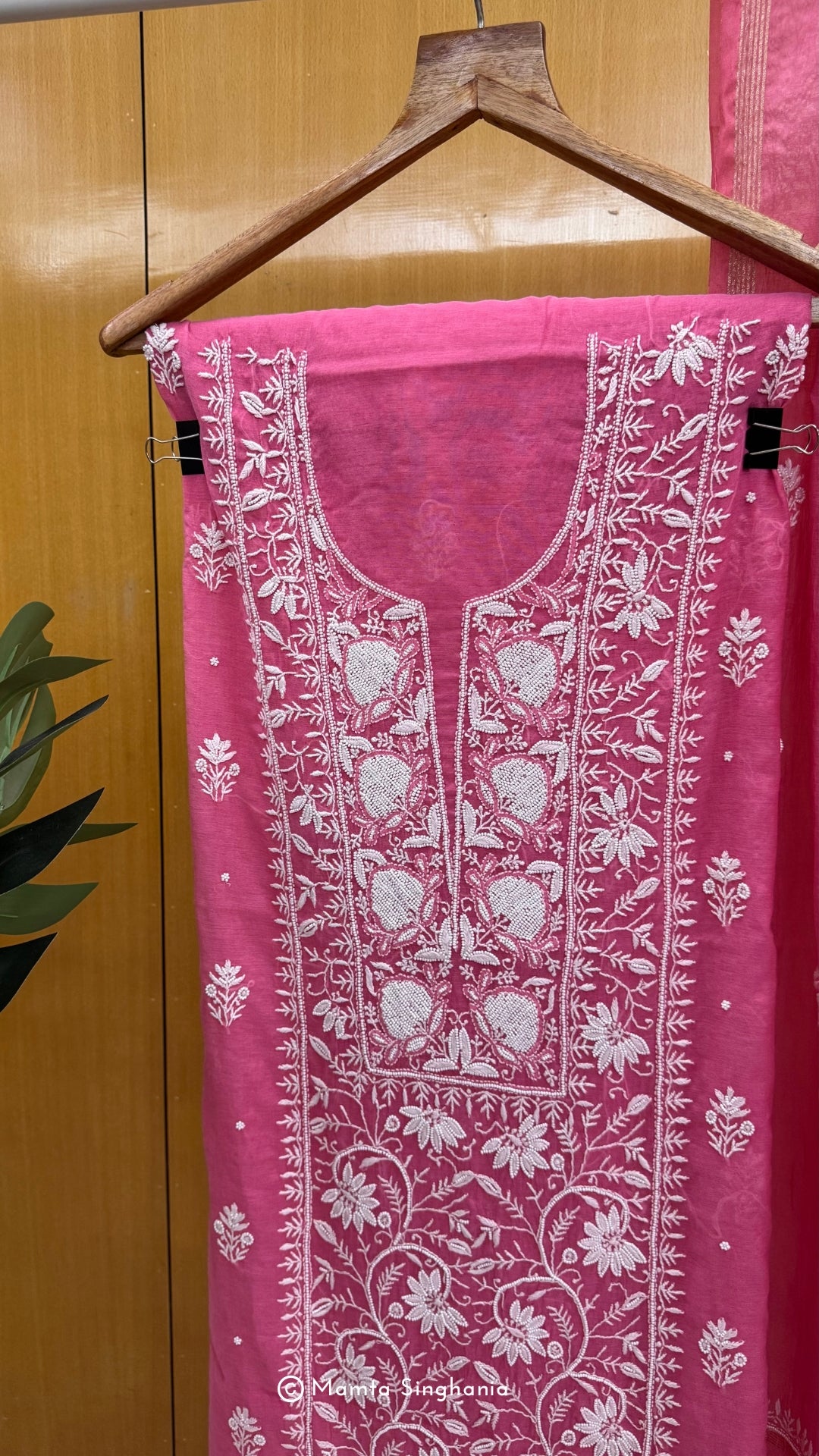 Pink Mul Chanderi Unstitched Chikankari Suit Set