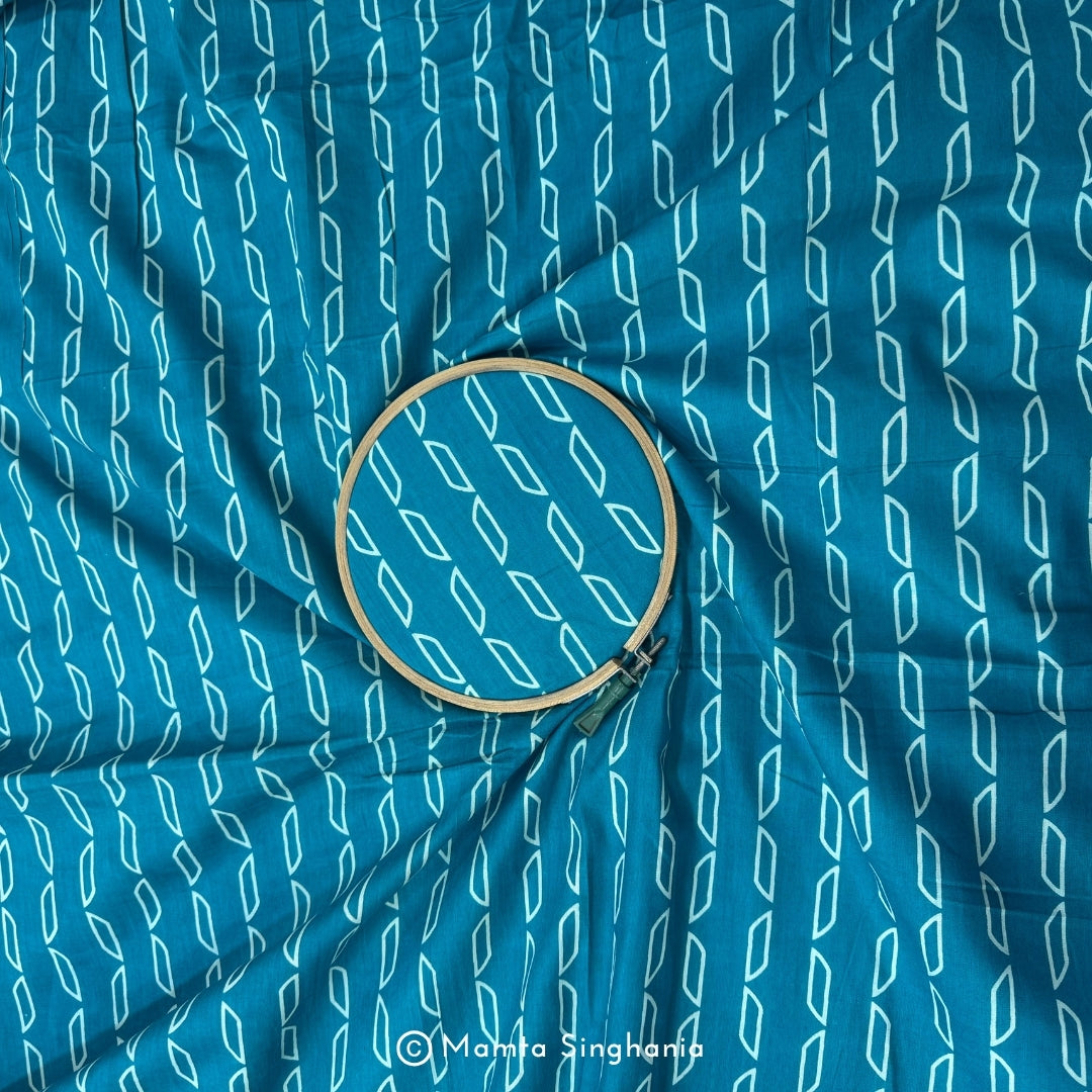 Teal Blue Abstract Printed Cotton Fabric