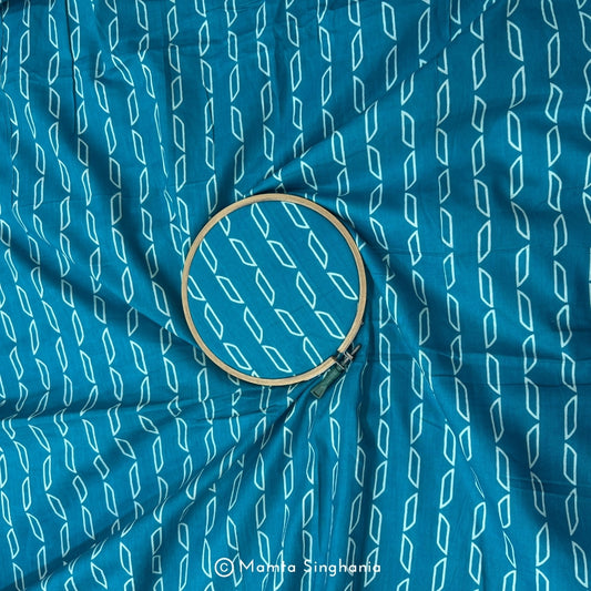Teal Blue Abstract Printed Cotton Fabric