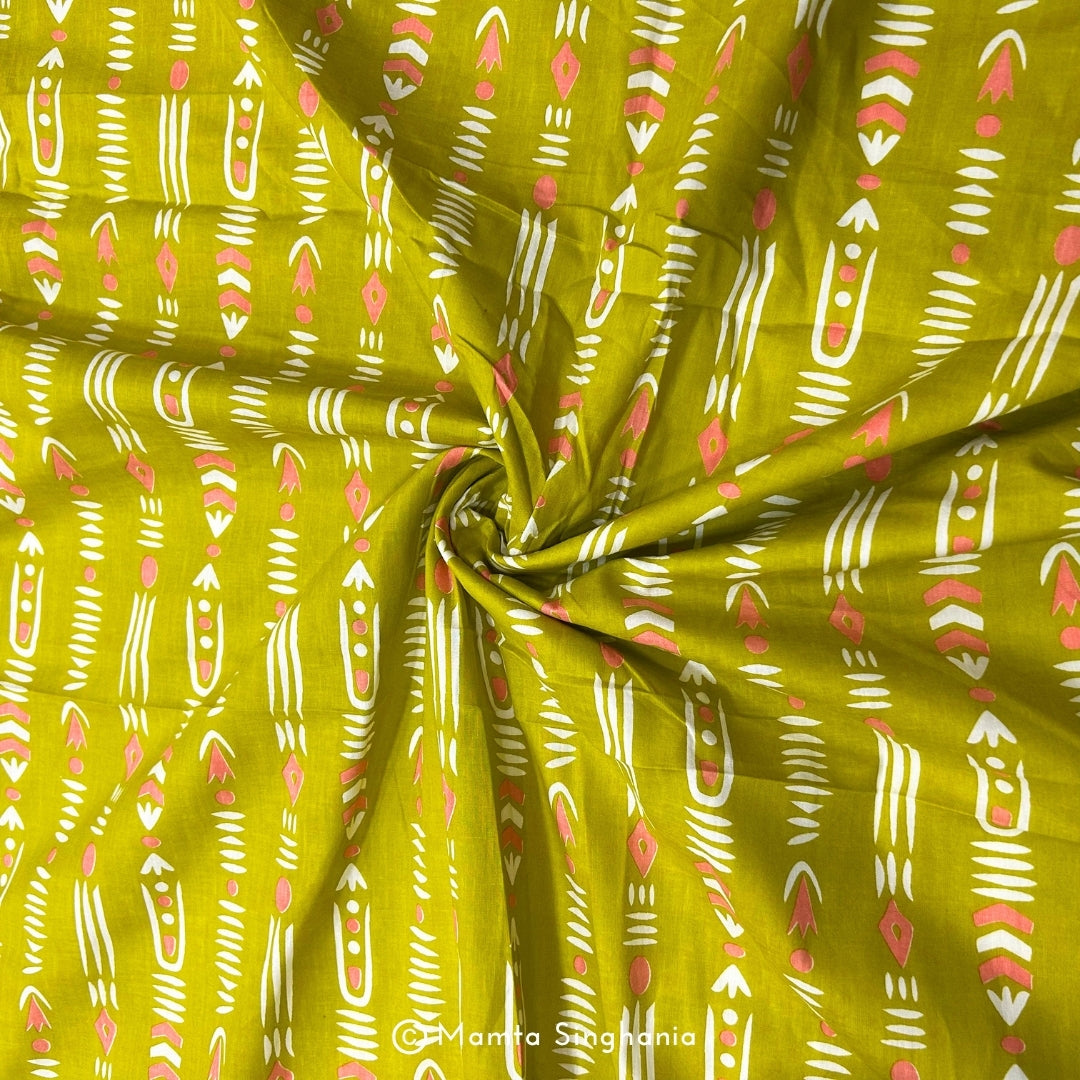 Yellow Abstract Printed Cotton Fabric