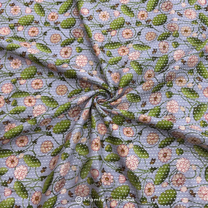 Light Mauve Floral Printed Self Weave Cotton Fabric