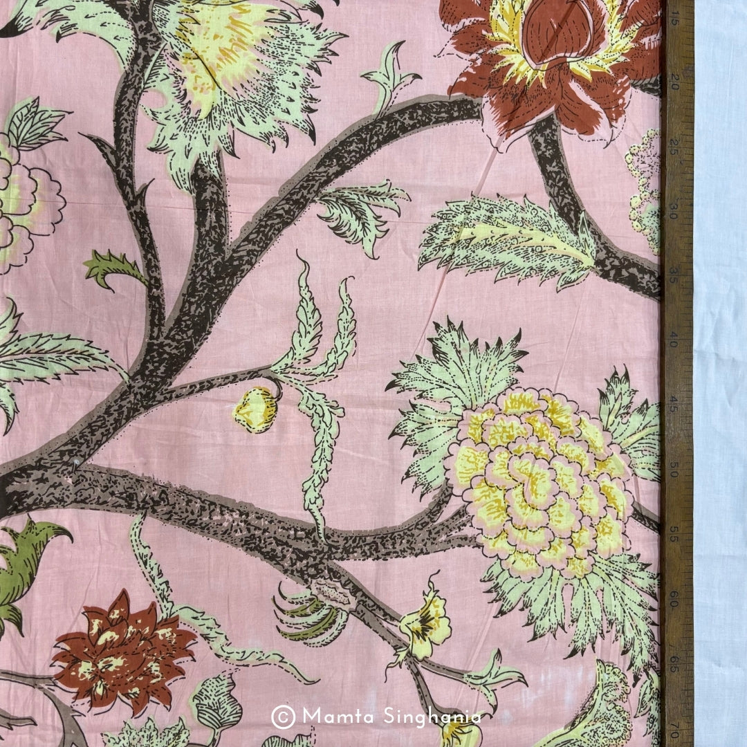 Baby Pink Floral Printed Cotton Fabric