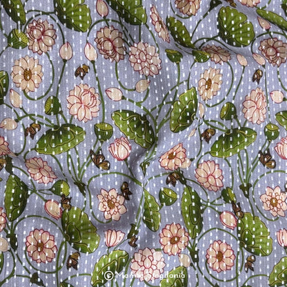 Light Mauve Floral Printed Self Weave Cotton Fabric