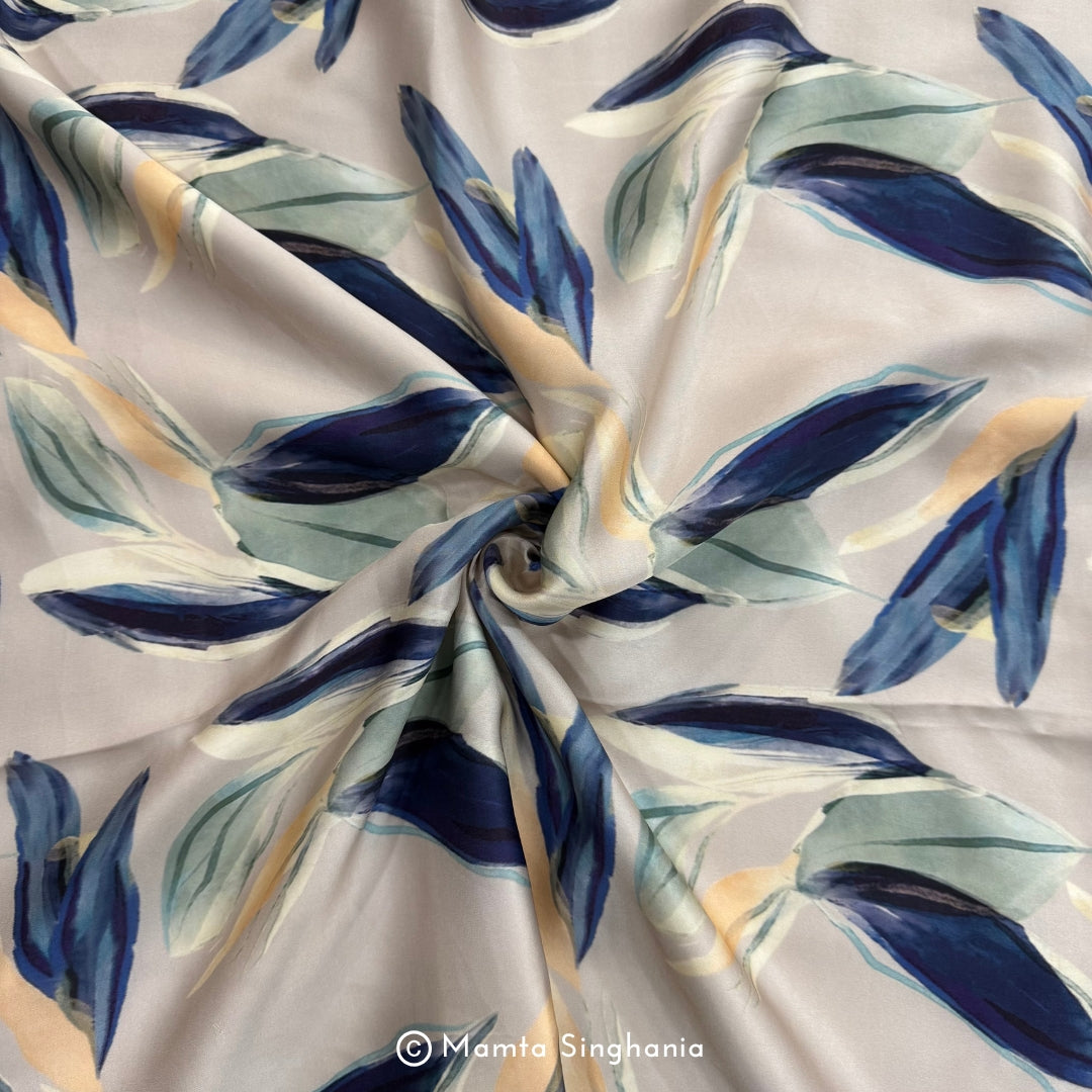Beige Leaf Printed Modal Satin