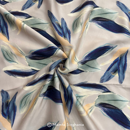 Beige Leaf Printed Modal Satin