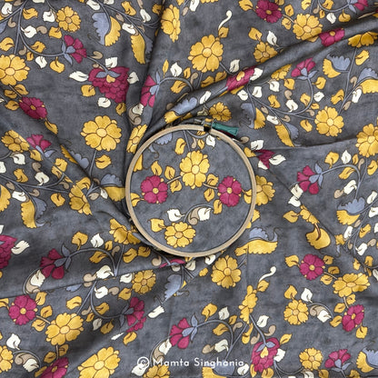 Grey Kalamkari Printed Modal Satin