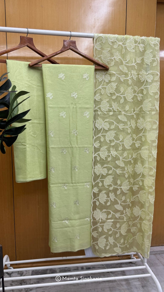 Pastel Green Embroidered Unstitched Suit Set