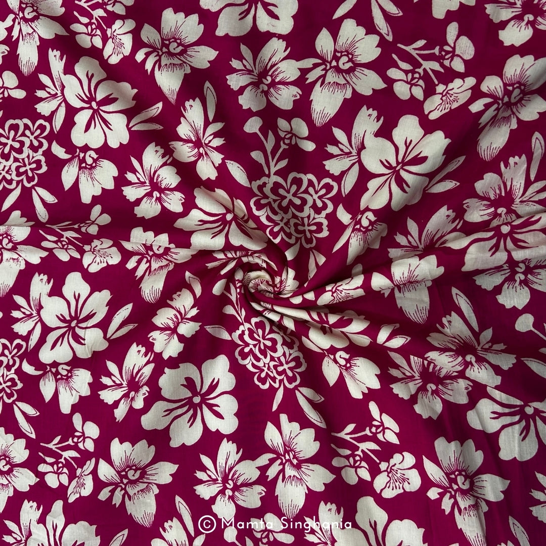 Rani Pink Floral Printed Cotton Fabric