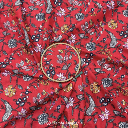 Reddish Floral Printed Cotton Fabric