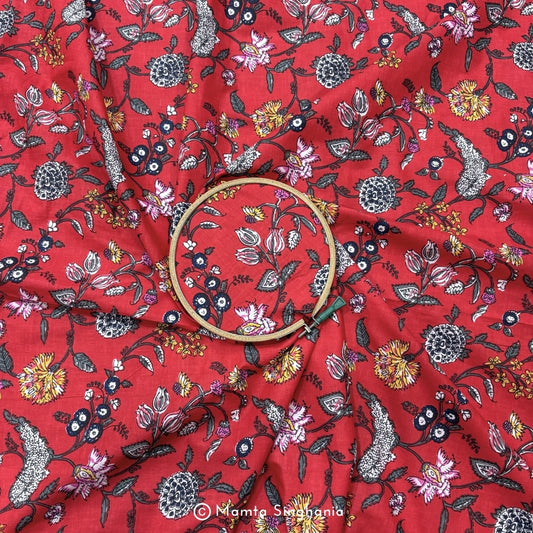 Reddish Floral Printed Cotton Fabric