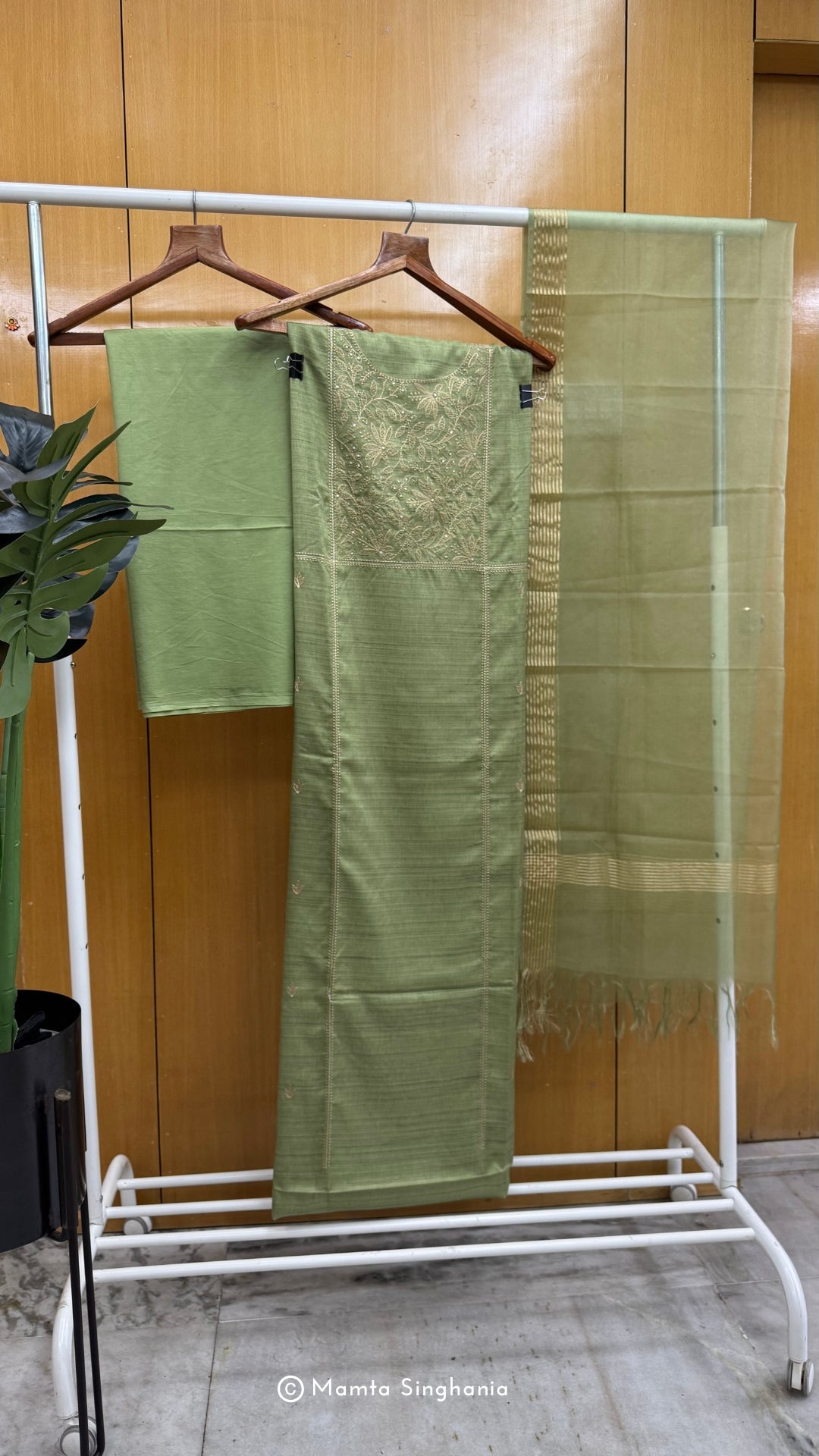 Sap Green Embroidered Unstitched Suit Set