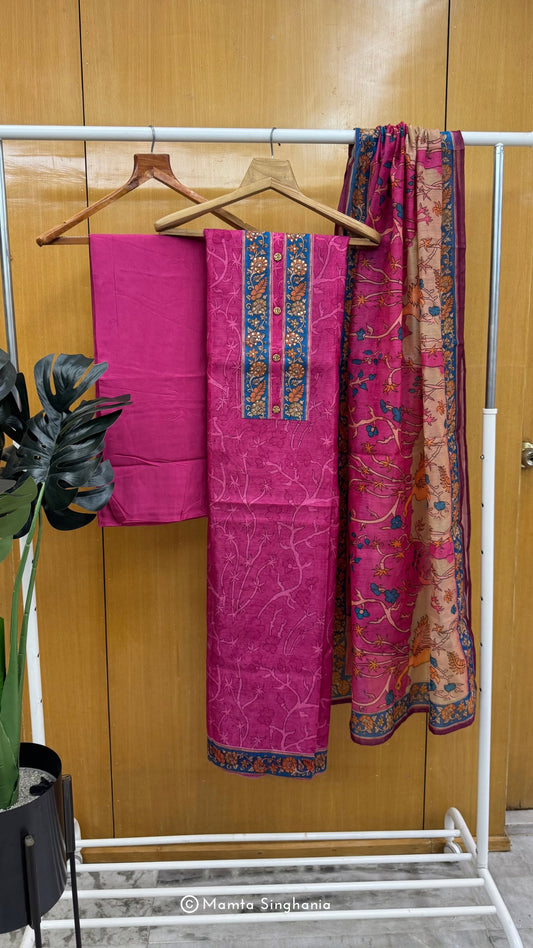 Pink Floral Printed Unstitched Suit Set