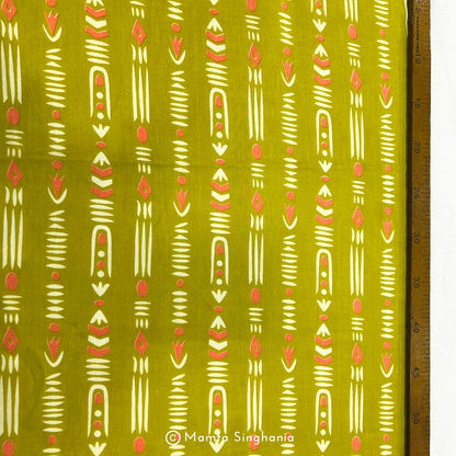 Yellow Abstract Printed Cotton Fabric