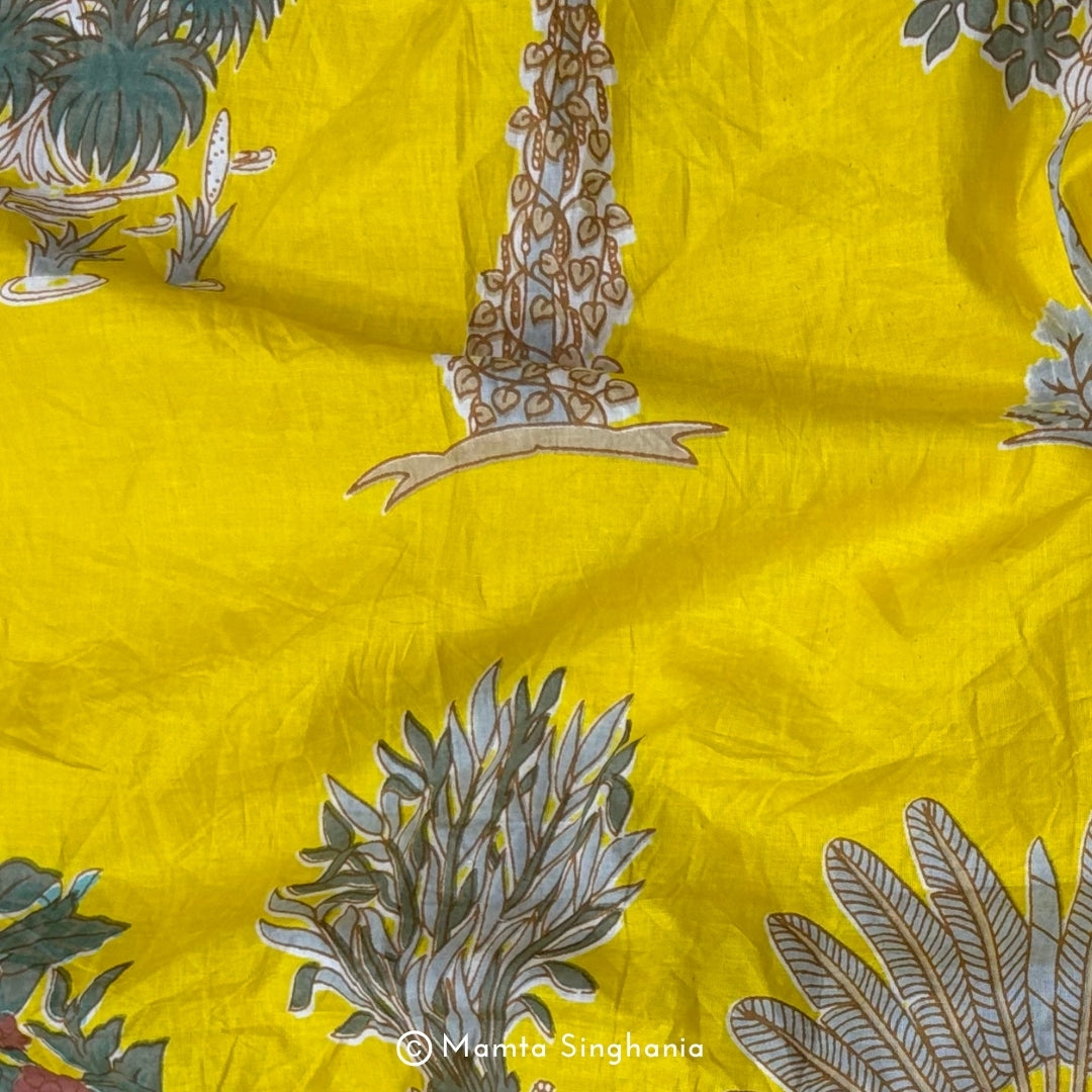Sunflower Yellow Forest Printed Cotton Fabric