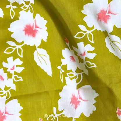 Yellow Floral Printed Cotton Fabric