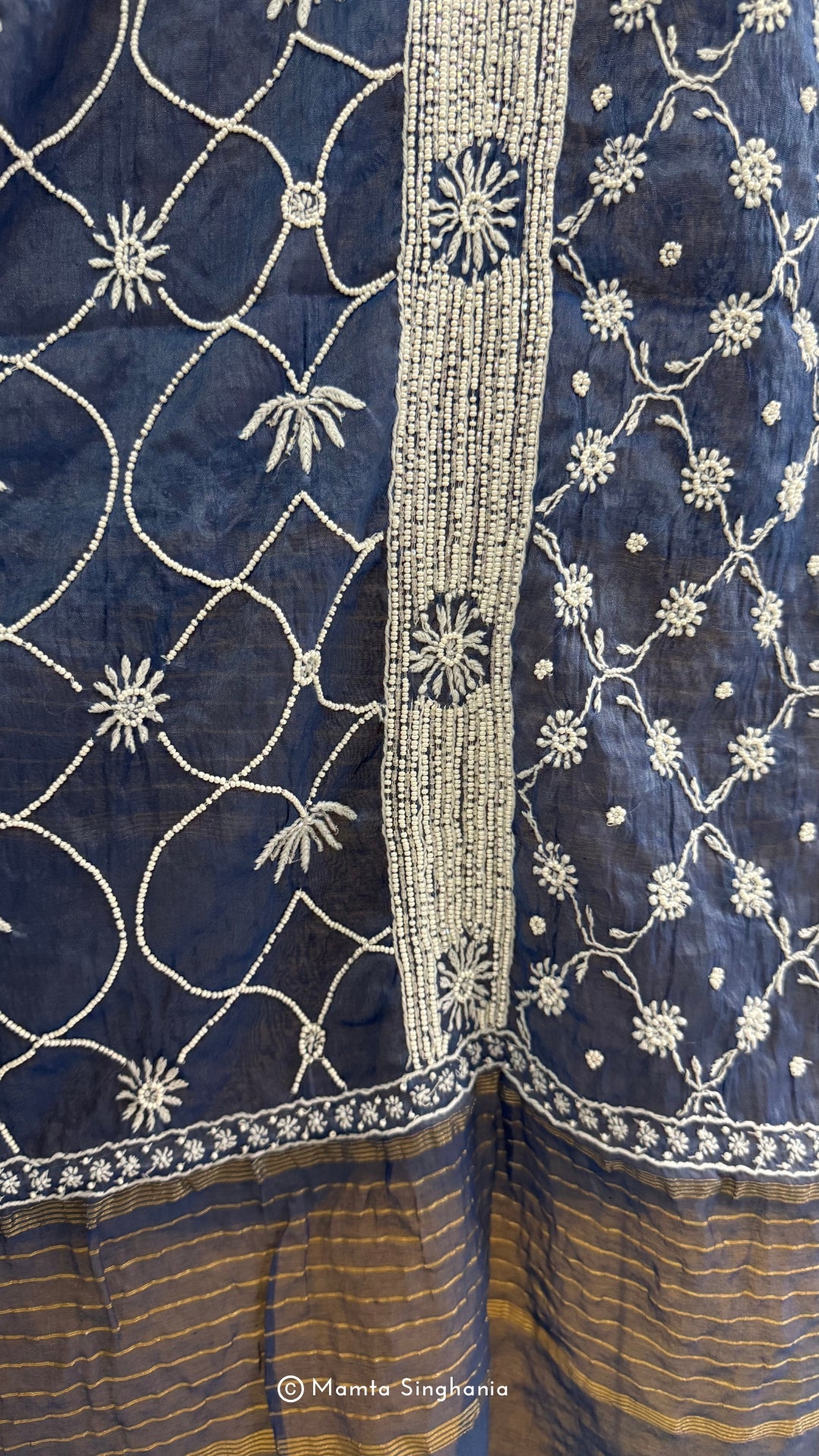 Indigo Blue Mul Chanderi Unstitched Chikankari Suit Set