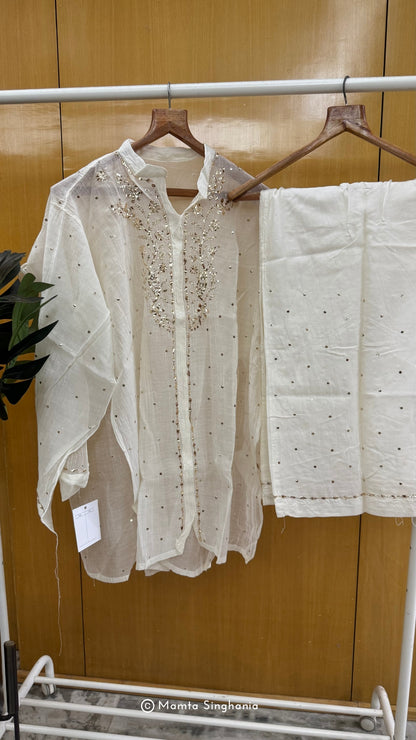 White Semi-stitched Mukaish Co-ord Set
