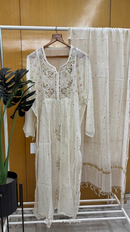 White Semi-stitched Mukaish Suit Set
